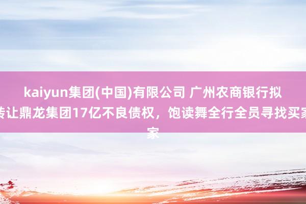 kaiyun集团(中国)有限公司 广州农商银行拟转让鼎龙集团17亿不良债权，饱读舞全行全员寻找买家