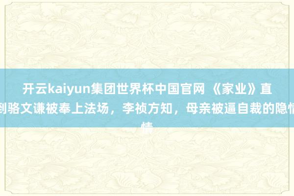 开云kaiyun集团世界杯中国官网 《家业》直到骆文谦被奉上法场，李祯方知，母亲被逼自裁的隐情