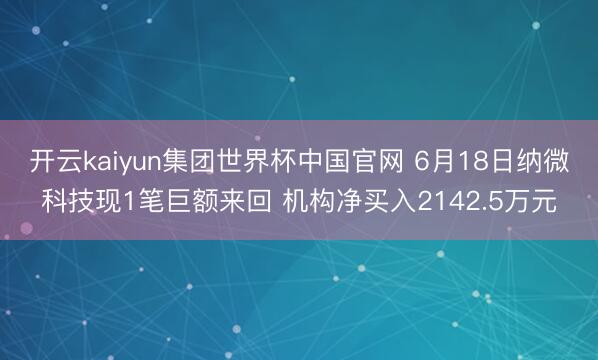 开云kaiyun集团世界杯中国官网 6月18日纳微科技现1笔巨额来回 机构净买入2142.5万元